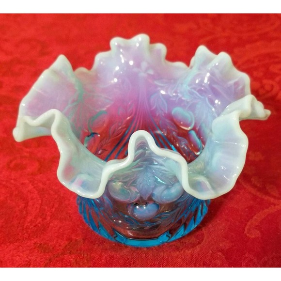 L.G.Wright Ice Blue Opalescent (Wreathed) Cherries Cream and Sugar Set - Picture 5 of 8